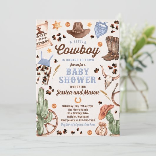 カウボーイワイルドウエストロードランチボーイベビーシャワー 招待状 (スタンド正面)