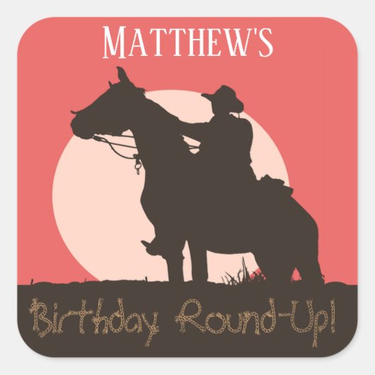 カウボーイ乗馬誕生日パーティー スクエアシール (正面)