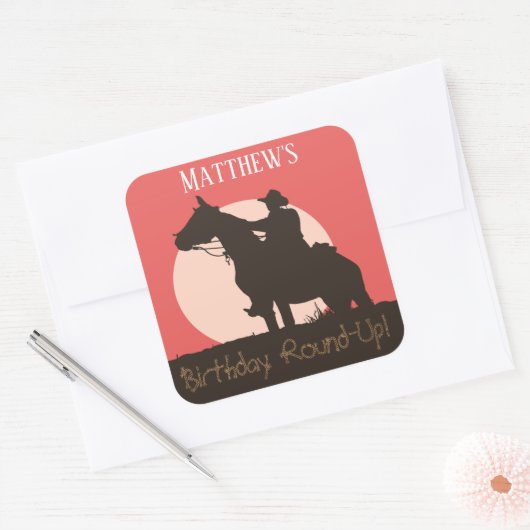 カウボーイ乗馬誕生日パーティー スクエアシール (封筒)