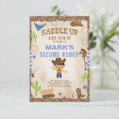 カウボーイ二番目のロデオ男の子の誕生日の招待。 招待状 (スタンド正面)