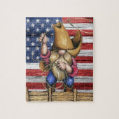 カウボーイ付き木製アメリカ国旗格言 ジグソーパズル (縦)