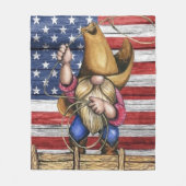 カウボーイ付き木製アメリカ国旗格言 フリースブランケット (正面)