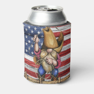 カウボーイ付き木製アメリカ国旗格言 缶クーラー