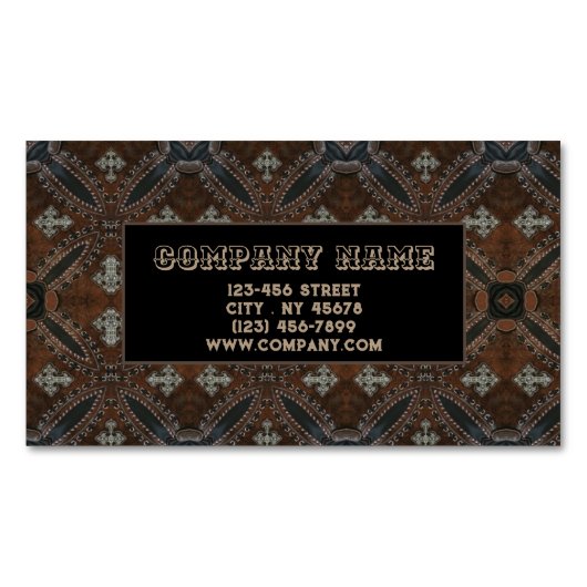 カウボーイ初期のウエスタンカントリーTooled Leather マグネット名刺 (正面)