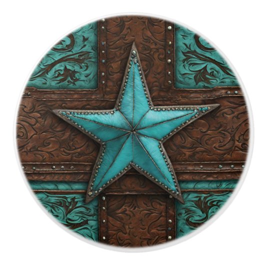 カウボーイ初期のカントリーターコイズウエスタンスター セラミックノブ (正面)