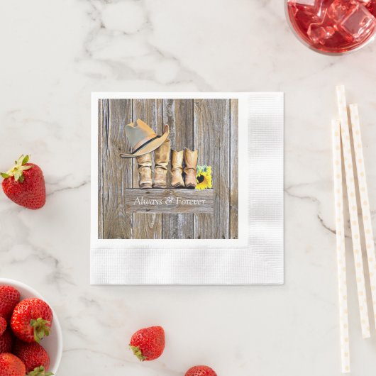 カウボーイ動揺してブーツ結婚ウッド 縁ありカクテルナプキン (インサイチュ)
