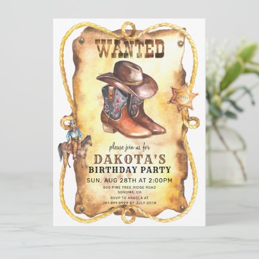 カウボーイ募集ポスター誕生日パーティー 招待状 (スタンド正面)
