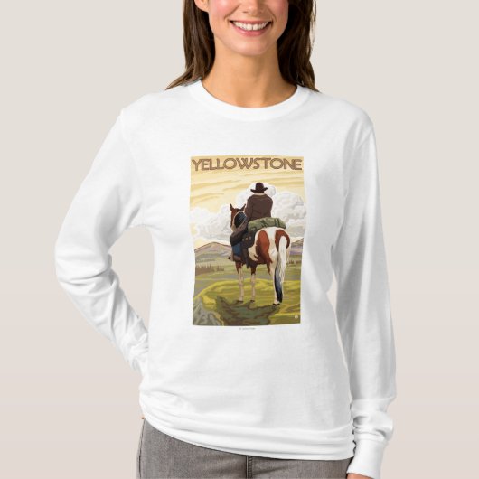 カウボーイ及び馬-イエローストーン国立公園 Tシャツ (正面)