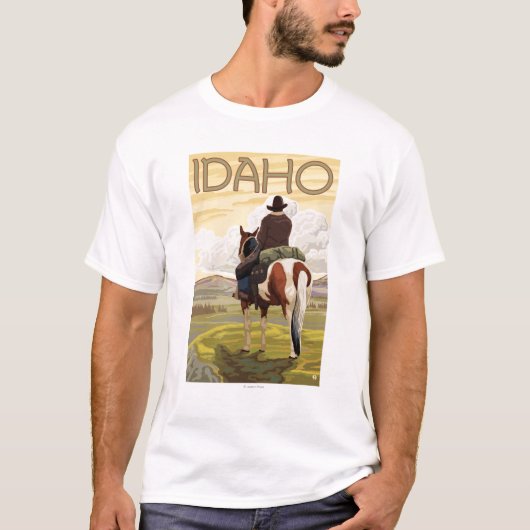 カウボーイ及びHorseIdahoVintage旅行ポスター Tシャツ (正面)