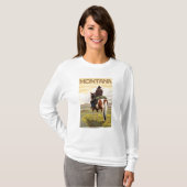 カウボーイ及びHorseMontanaVintage旅行ポスター Tシャツ (正面フル)