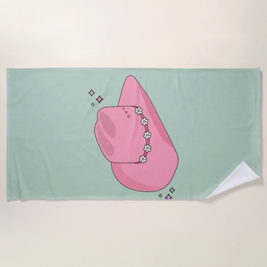 カウボーイ名門私立校風のハットピンクと緑 ビーチタオル (正面)