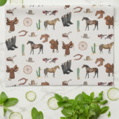 カウボーイ女性のカーボーイウエスタンロデオカントリーパターン キッチンタオル (折り畳み)