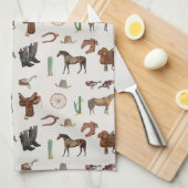 カウボーイ女性のカーボーイウエスタンロデオカントリーパターン キッチンタオル (四つ折り)