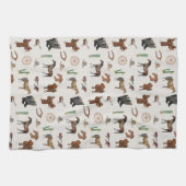 カウボーイ女性のカーボーイウエスタンロデオカントリーパターン キッチンタオル (横)