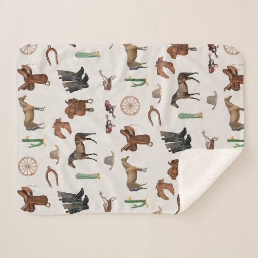 カウボーイ女性のカーボーイウエスタンロデオカントリーパターン シェルパブランケット (正面(横))