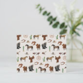 カウボーイ女性のカーボーイウエスタンロデオカントリーパターン シーズンポストカード (スタンド正面)