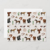 カウボーイ女性のカーボーイウエスタンロデオカントリーパターン シーズンポストカード (正面/裏面)