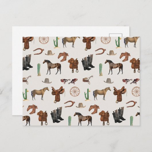 カウボーイ女性のカーボーイウエスタンロデオカントリーパターン シーズンポストカード (正面/裏面)