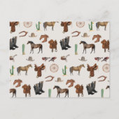 カウボーイ女性のカーボーイウエスタンロデオカントリーパターン シーズンポストカード (正面)