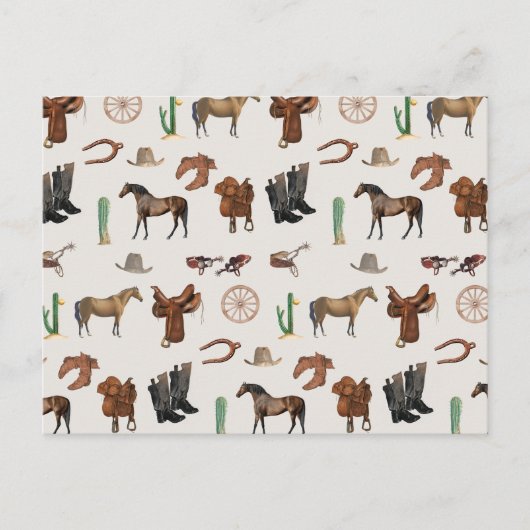 カウボーイ女性のカーボーイウエスタンロデオカントリーパターン シーズンポストカード (正面)