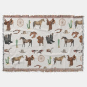 カウボーイ女性のカーボーイウエスタンロデオカントリーパターン スローブランケット (正面)