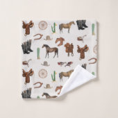 カウボーイ女性のカーボーイウエスタンロデオカントリーパターン バスタオルセット (ウォッシュタオル)