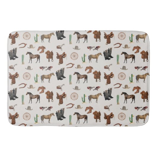 カウボーイ女性のカーボーイウエスタンロデオカントリーパターン バスマット (正面)