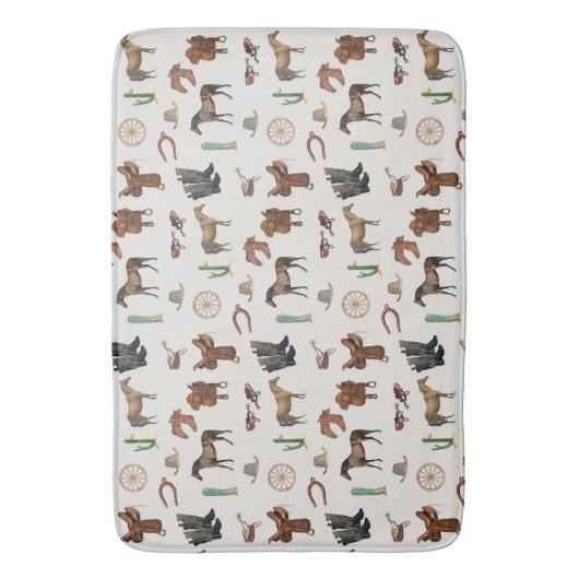 カウボーイ女性のカーボーイウエスタンロデオカントリーパターン バスマット (正面縦)