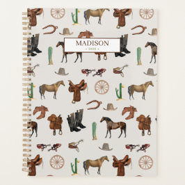 カウボーイ女性のカーボーイウエスタンロデオカントリーパターン プランナー手帳