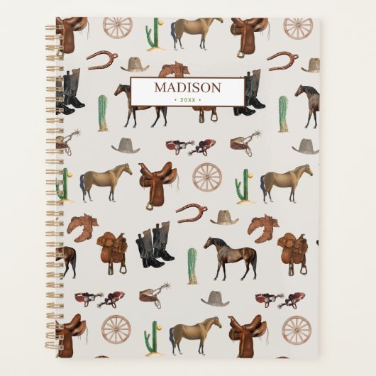 カウボーイ女性のカーボーイウエスタンロデオカントリーパターン プランナー手帳 (正面)