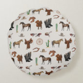 カウボーイ女性のカーボーイウエスタンロデオカントリーパターン ラウンドクッション (裏面)