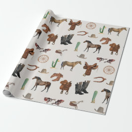 カウボーイ女性のカーボーイウエスタンロデオカントリーパターン ラッピングペーパー