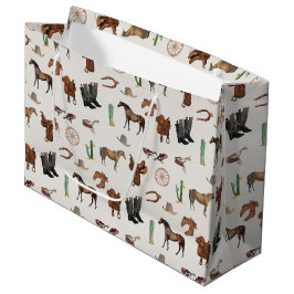 カウボーイ女性のカーボーイウエスタンロデオカントリーパターン ラージペーパーバッグ