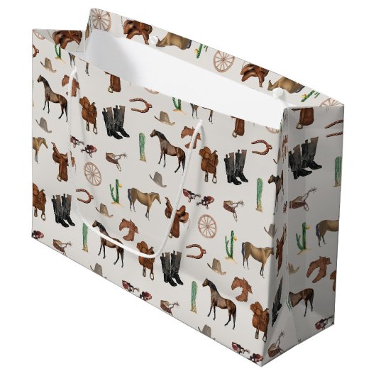 カウボーイ女性のカーボーイウエスタンロデオカントリーパターン ラージペーパーバッグ (正面アングル)