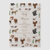 カウボーイ女性のカーボーイウエスタンロデオカントリーベビーシャワー ベラム紙招待状 (正面)