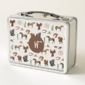 カウボーイ女性のカーボーイウエスタンロデオカントリーモノグラム メタルランチボックス (裏面)