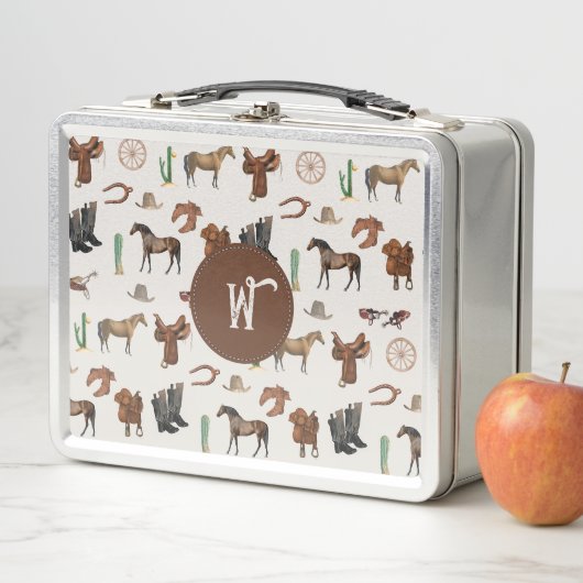 カウボーイ女性のカーボーイウエスタンロデオカントリーモノグラム メタルランチボックス (インサイチュ)