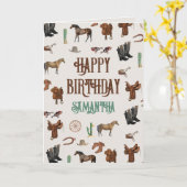 カウボーイ女性のカーボーイウエスタンロデオカントリー誕生日 カード (黄色い花)