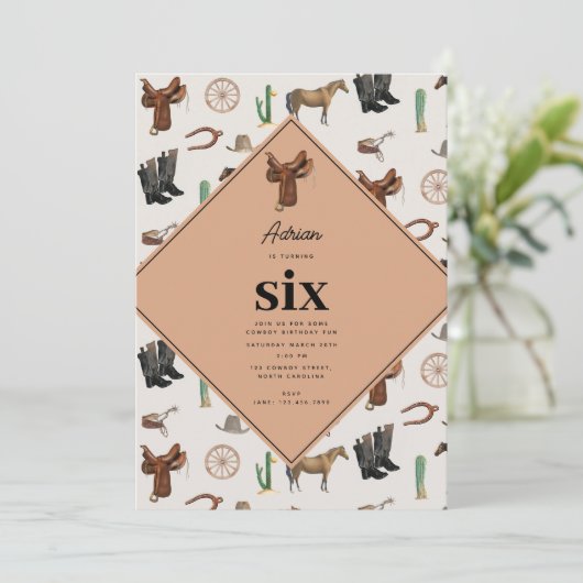 カウボーイ女性のカーボーイウエスタンロデオカントリー誕生日 招待状 (スタンド正面)