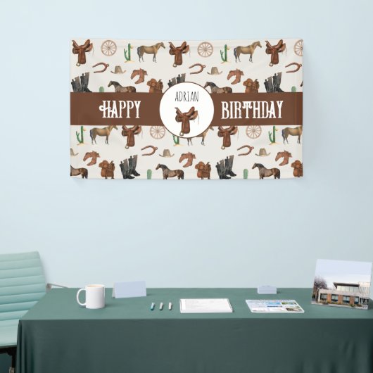 カウボーイ女性のカーボーイウエスタンロデオカントリー誕生日 横断幕 (トレードショー)