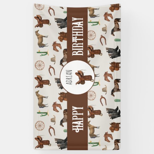 カウボーイ女性のカーボーイウエスタンロデオカントリー誕生日 横断幕 (縦)