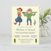 カウボーイ女性のカーボーイカートゥーンカップル結婚式招待状 招待状 (スタンド正面)