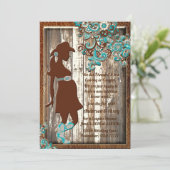 カウボーイ女性のカーボーイターコイズブラウンカップルズベビーシャワー 招待状 (スタンド正面)