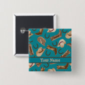 カウボーイ女性のカーボーイティール（緑がかった色）ウェスタンブーツハットネームバッジ 缶バッジ (正面&裏面)