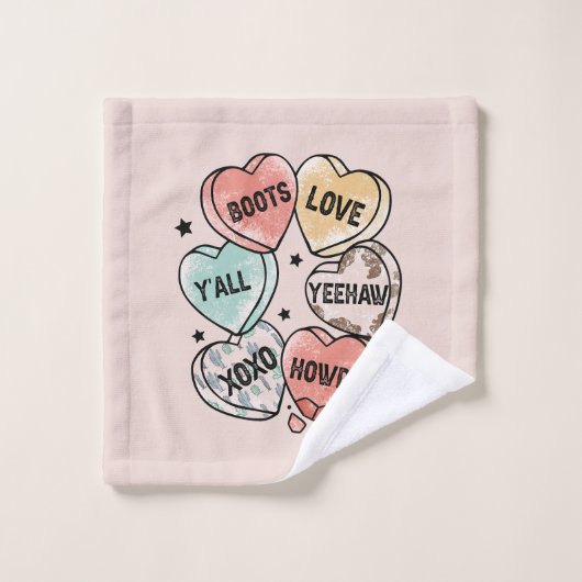 カウボーイ女性のカーボーイテーマハート バスタオルセット (ウォッシュタオル)