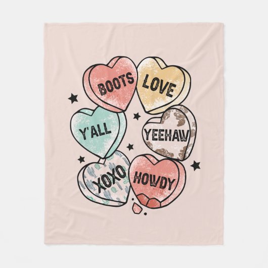 カウボーイ女性のカーボーイテーマハート フリースブランケット (正面)