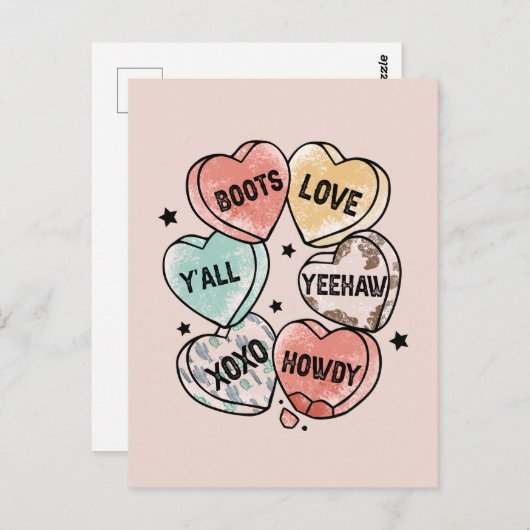 カウボーイ女性のカーボーイテーマハート ポストカード (正面/裏面)