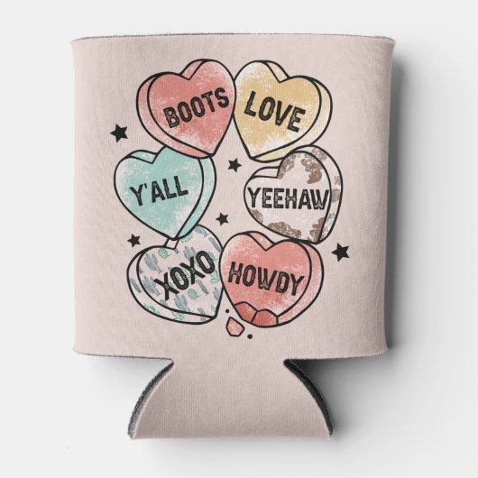 カウボーイ女性のカーボーイテーマハート 缶クーラー (正面)