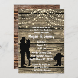 カウボーイ女性のカーボーイハグウッドストリングライト披露宴 招待状