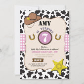 カウボーイ女性のカーボーイバースデーパーティーカウガールピンク招待状 招待状 (正面)